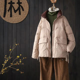Autumn Winter Women Stand Collar Short Down Coat 90% White Duck Down Ultra Light Parkas Loose Zipper Windproof