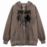 Gothic Streetwear Skeleton Print Oversize Hoddie Women Punk Harajuku Hip Hop Zipper Sweatshirt Female Mall Goth