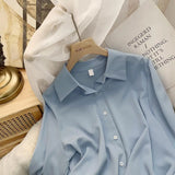 Fashion Button Up Chiffon Silk Shirt Vintage Blouse Women White Office Lady Long Sleeves Female Loose Street Shirts