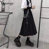 Waist Loose A-line Cargo Skiets chain Side Ring Pocket Midi Long Black Skirt Korean Hip Hop Streetwear Harajuku