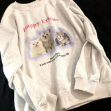 Cute Kitten Cats Cartoon Sweatshirt Women Girls Hip Hop Kawaii Clothes O-neck Loose Casual Pullover Harajuku Korean