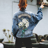 Autumn Embroidery Flower Cowboy Loose Coat Female Denim Jeans Jacket Women Chaqueta Mujer Streetwear Boyfriend Large