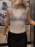 Semi Sheer Metallic Tank Top-Outfit