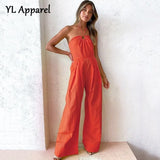 Women Outfits Summer Solid Orange Halter Neck Off Shoulder Jumpsuits Romper Sexy Cotton Linen Tunics High Waist