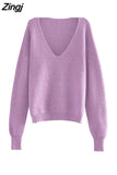 Neck Loose Women Sweater Autumn Winter Fashion Basic Knitted Pullovers Solid Chic Soft Casual Female