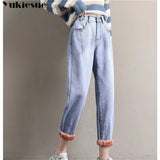 winter thick warm fleece womens high waist Women's boyfriend harem jeans baggy woman denim Pants jean mom jeans