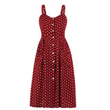 Retro Vintage Polka Dot Lapel Shirt Dress Spaghetti Straps Leisure Work Slim Midi Tunic Beach Sundress 2022