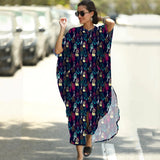 Causal Striped V-neck Button Front Open Summer Beach Dress Blue Tunic Women Plus Size Clothes Maxi Dresses