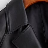 Spring Autumn Black Oversized Leather Trench Coat for Women Raglan Sleeve Lapel Loose Casual Stylish Korean Fashion