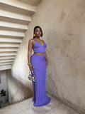 Spring And Summer New V-Neck Sling Vest Folding Hips Long Skirt Wool Set