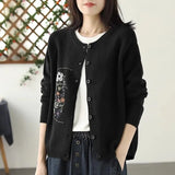 Round-Necked Cardigan Coat Women Thin Loose Embroidered Knitted Shirt Outside A Short