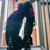 Pants Women Punk Style Gothic Chain Bandage Wide leg Low Rise Dark Academic Trousers Streetwear 90s Baggy