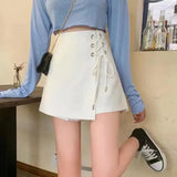 Women Shorts Skirts High Waist Bandage Irregular A Line Mini Skirt Preppy Korean Elegant Lady Wide Leg Casual Short