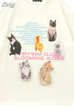 Style Harajuku Camisetas O Neck High Street Tees Cute Cat Print Women Half Sleeve Tshirts Y2k Loose Couples Fashion