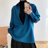 Elegant Vintage Blouses Women Chic Long Sleeve V Neck Tops Office White Loose No Buttons Shirts Harajuku Outerwear