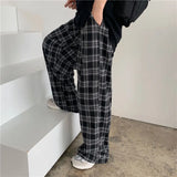 and Pink Plaid Pants Oversize Women Pants High Waist Loose Wide Leg Trousers Ins Retro Teens Straight Trousers
