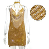 Metal body chain slip Summer Dress Women Bling diamond Beach bodycon dress Sequin Night club Party ladies dresses