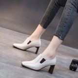 Heel Single Shoes Women's New High-Heeled Shoes British Wind Head Deep Mouth Small Leather Shoes Square Women's Shoes Black Low-Top