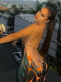 Boho Blue Printed Tight Slip Dress Women Summer Clothes 2022 Elegant Spaghetti Straped Back Open Party Maxi Dresses