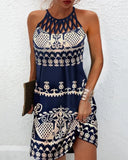Autumn Halter Neck Leopard Mini Dress Sexy Vintage Vestidos De Fiesta Patchwork Print Sleeveless Beach Casual Dress