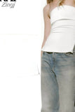 White Corset Top Women Off Shoulder Tube Top Female Zipper Backless Sexy Tops Woman Bustier Sleeveless Streetwear Y2k
