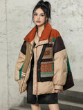 Knitted Spliced Down Jacket Women Large Pockets Winter Coat Zipper Patchwork Puffer Jacket High Quality