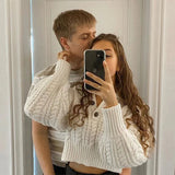 2020 Woman Sweaters Vintage V Neck With Button Pullover Women Cable-knit Twist Winter Femme Cropped Tops Jumper