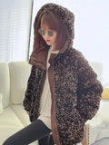 Sequins Women Winter Down Jacket Thick Parka Coat With Bling Bling Fashion Design Puffer