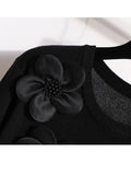 Winter Knitted Sweater Dress For Women Korean Casual High Quality Temperament Ruffles Patchwork Flower Dress 4XL
