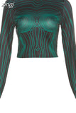 Summer Aesthetic Striped Bare Midriff Tops Women Long Sleeve O-Neck Wild Y2K T-Shirt Ladies Tees Streetwear