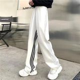 Striped Joggers Sweatpants Women Streetwear High Waist Casual Wide Leg Pants Korean Loose Drawstring Sports Trousers