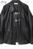 Autumn Winter New PU Leather Jacket Women's Vintage Black Motorcycle Coat Female Korean Casual Loose Streetwear
