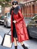 Women natural fox fur White duck down Coat doudoune femme PU Leather Coat Lady Long winter coat §á§å§ç§à§ӧڧÜ §ا֧ߧã§ܧڧÛ