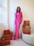 Elegant Temperament Solid-Colored Back-Back-Scuffed Long-Sleeved Dress