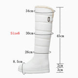 Winter Plush Warm Women Boots Comfortable Flat Knee High Boots Zipper Snow Boots Women Black White Pink Big Size 41 42