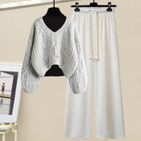 Winter 3 Piece Sets For Women Outfits Korean Casual Basic Top+hollow Out Knitted Sweater+drawstring Pant Sets Women
