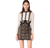 Summer Self Portrait Dress Runway Women Long Sleeve Lace Patchwork Dew Waist Hollow Out Bodycon Mini Party