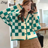 Fashion Harajuku Black and White Patchwork Cardigan Sweater Women Fall Long Sleeve Streetwear Tops Korean Y2k Sweater