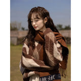 Argyle Sweater Women 2022 Autumn Winter Retro Vneck Pullover Knitwears Korean Fashion Warm Loose Knitted Tops