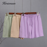 Summer Soft Cotton Sets Women Basic Casual Two Pieces T Shirts and Elastic Waist Shorts Pants Loose Solid