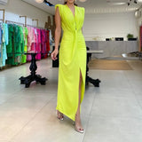 Zingj 2023 New Sexy V-Neck Fashion Bundle Waist Pleated Temperament Dress-Outfit