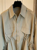 Spring Autumn Oversized Khaki Shirt Trench Coat for Women Drawstring Runway Designer Casual Loose Fashion 2023 One