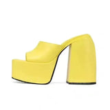 high-heeled square head open-toed fish mouth solid color one-line buckle women's slippers women shoes high