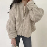 Streetwear Women Fashion Harajuku Zipper Cardigan Sweater Vintage Loose Solid Y2k Top Autumn Winter Casual Korean