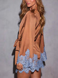 Women's Dress With Lace Trim Solid Color Dress