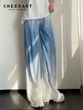 Tie Dye Wide Leg Pants Women Summer 2022 Trousers Blue Long Baggy Pleated Pants High Waist Y2k Bottoms