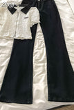 Zipper Fly High Street Black Jeans Ankle Length Wide Leg Y2k Flare Solid Denim Pants Women Pantalones Fashon