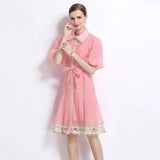 New Famous Summer Retro Collar Single Buckle Lace Lantern Sleeve