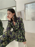 Spring 2022 Fashion Women Two Piece Blazer Set Backless Floral Elegant Stylish Pant Suits Matching Outfits