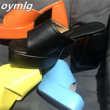 high-heeled square head open-toed fish mouth solid color one-line buckle women's slippers women shoes high